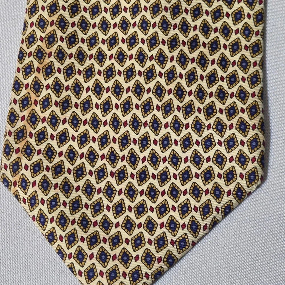 J Crew Necktie Mens Gold Blue Red Geometric Diamond‎ Silk Tie